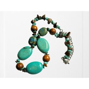 Aqua Marine & Brown Natural Stone Necklace